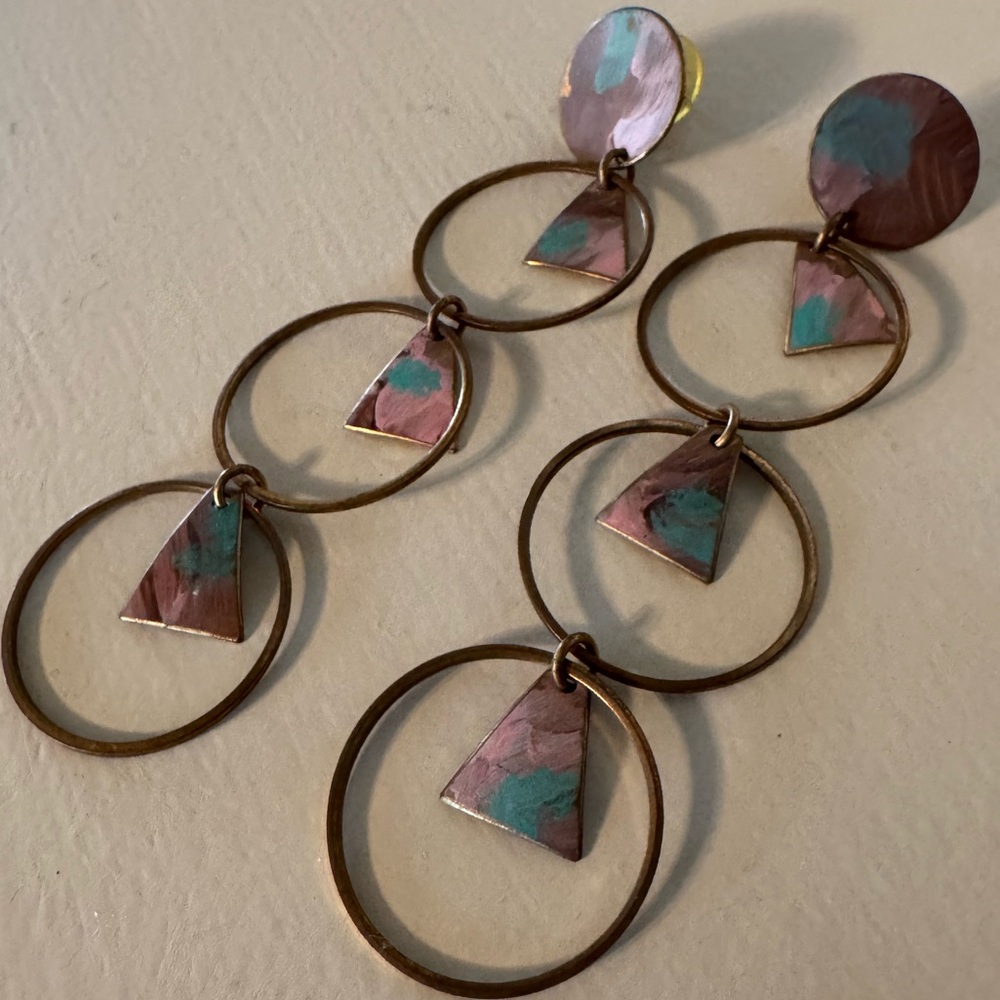 Hand-painted Brass Shoulder-Duster Earrings